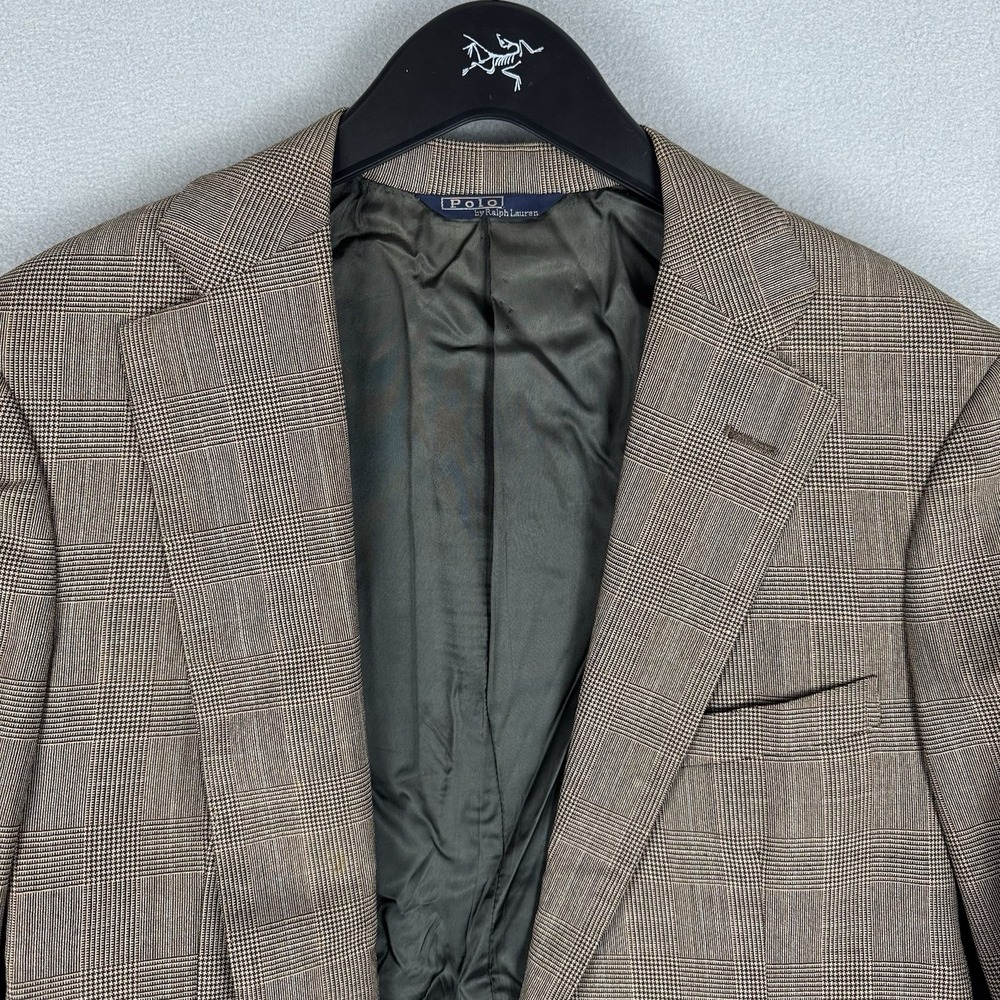 Vintage Polo Ralph Lauren Blazer Mens 40R Brown Glen Plaid Wool Sport Coat USA